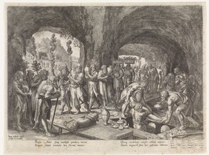 Pogrzeb Adama Historia rodziny Seta / Ocenianie dobrych i złych (tytuł serii) Bonorum et Malorum consensio (tytuł serii) autorstwa Johann Sadeler (I)