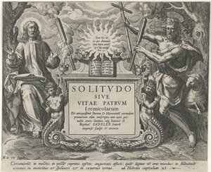 Chrystus w Johannes de Doper Mannelijke kluizenaars (tytuł serii) Samotność lub życie ojców pustelników (tytuł serii) Solitvdo Sive Vitae Patrvm Eremicolarum (tytuł serii na obiekcie) autorstwa Johann Sadeler (I)