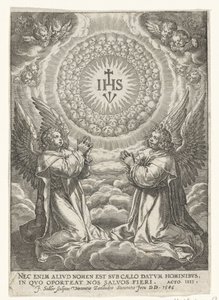 Aniołowie czczą monogram Chrystusa autorstwa Johann Sadeler (I)