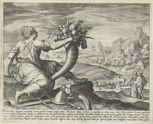Europa Evropa (tytuł na obiekcie) Cztery kontynenty (tytuł serii) autorstwa Johann Sadeler (I)