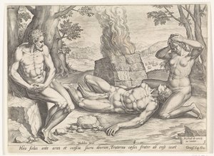 Ewa opłakuje śmierć Abla Historia Kaina i Abla (tytuł serii) autorstwa Johann Sadeler (I)