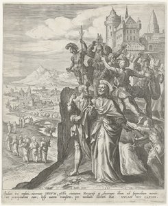 Mieszkańcy Nazaretu wypędzają Chrystusa z miasta Sceny z Nowego Testamentu (tytuł serii) autorstwa Johann Sadeler (I)