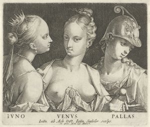 Juno, Wenus i Minerwa Ivno Venvs Pallas (tytuł na obiekcie) autorstwa Johann Sadeler (I)
