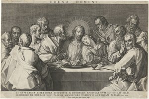 Ostatnia Wieczerza Coeni domini (tytuł na obiekcie) autorstwa Johann Sadeler (I)