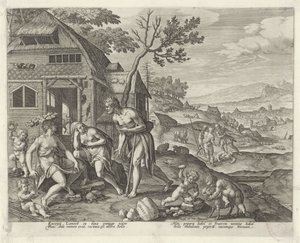 Lamech i jego dwie żony Boni et mali scientia (tytuł serii) autorstwa Johann Sadeler (I)