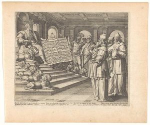 Druk motetowy i karta tytułowa z Salomonem jako kompozytorem Pieśni nad Pieśniami Canticum Canticorum (tytuł na obiekcie) Pieśń Salomona (tytuł serii) autorstwa Johann Sadeler (I)