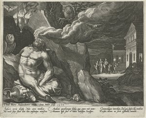 Noc Nox (tytuł na obiekcie) Cztery części dnia (tytuł serii) autorstwa Johann Sadeler (I)