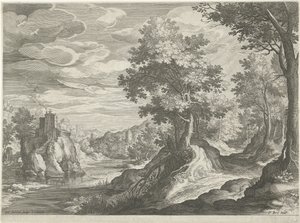 Krajobraz rzeki z zamkiem autorstwa Johann Sadeler (I)
