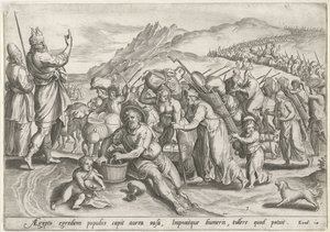 Exodus z Egiptu Historia Mojżesza przed Exodusem (tytuł serii) Historia plagarum w Aegijpto (tytuł serii) autorstwa Johann Sadeler (I)