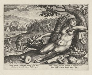 Lato Aesty (tytuł na obiekcie) Cztery pory roku (tytuł serii) autorstwa Johann Sadeler (I)