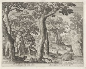 Upadek człowieka Historia rodziny Kaina / O dobrych i złych uczynkach (tytuł serii) Boni et mali scientia (tytuł serii) autorstwa Johann Sadeler (I)