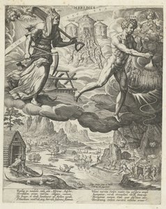 Południowy wiatr Meridie (tytuł na obiekcie) Cztery wiatry (tytuł serii) autorstwa Johann Sadeler (I)