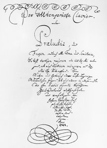 Odręcznie napisana strona tytułowa Fortepianu dobrze temperowanego, 1722 (pióro i tusz na papierze)