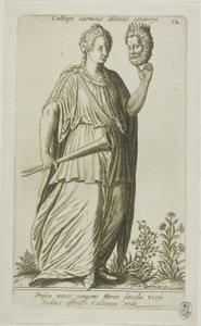 Calliope, Muse of Epic Poetry, płyta 12 z Parnassus Biceps autorstwa Johann Theodor de Bry