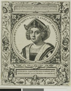 Krzysztof Kolumb, frontispis z tomu 5 książki Theodora de Bry