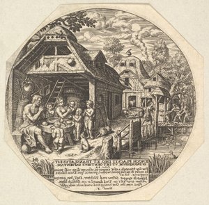 Enoch i jego rodzina otaczają stół jadalny i trzymają się w geście za ręce..., ok. godz. 1580-1623.