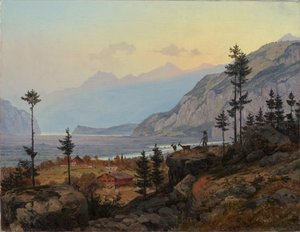 Szwajcarski krajobraz alpejski z rzeką i jeziorem autorstwa Johann Wilhelm Schirmer
