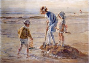 Zabawa na plaży Katwijk (olej na płótnie) autorstwa Johann Zoetelief Tromp