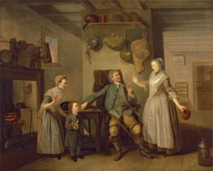 David Garrick i Mary Bradshaw w The Farmers Return Davida Garricka, ok. 1762 r. autorstwa Johan Joseph Zoffany