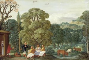 Abraham zabawiający Trzech Aniołów (olej na miedzi)