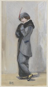 Stojąca dama w długim płaszczu z futrem autorstwa Johannes Abraham Mondt