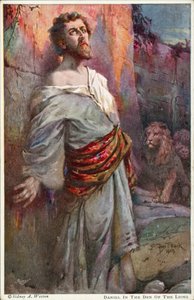 Daniel w jaskini lwów (kolorowa litografia)