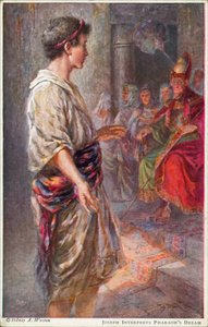 Józef interpretuje sen faraona, Księga Rodzaju 41:25 (kolorowa litografia)