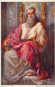 Salomon zasiada przed sądem (kolorowa litografia)