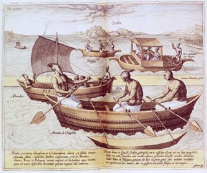 Łodzie w Goa, ilustracja z „Jan Hughen van Linschoten, Jego dyskurs podróży do Indii Wschodnich i Zachodnich”, 1579-92