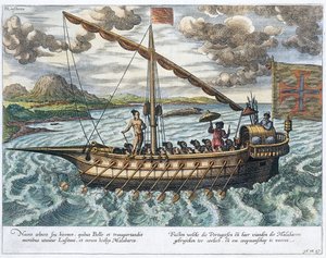 Fusta, ilustracja z „Jan Huyghen van Linschoten, Jego dyskurs podróży do Indii Wschodnich i Zachodnich”, 1579-92