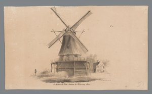 Widok na wiatrak De Vink poza Weteringpoort Wiatrak de Vink poza Wetering Poort (tytuł na obiekcie) autorstwa Johannes Cornelis van Pappelendam