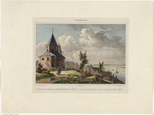 Kaplica św. Mikołaja w Nijmegen Hedensche Kapel, na deptaku Valkhof. La Chapelle Payenne, à la Promenade, dit Valkhof (tytuł na obiekcie) Nymegen. (tytuł serii na obiekcie)
