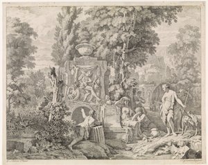 Krajobraz z fontanną oraz Dianą i jej nimfami Przedstawienia biblijne, mitologiczne i alegoryczne (tytuł serii)