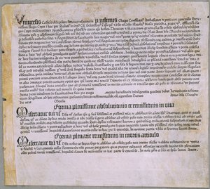 List odpustowy (za wyprawę przeciw Turkom i obronę Cypru), (Moguncja, Johannes Gutenberg, 1455) autorstwa Johannes Gutenberg