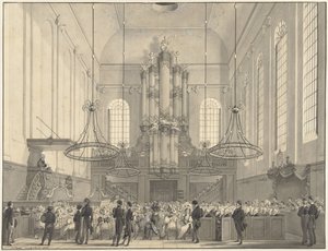 Prof. Dr. kazanie van der Palm w kościele luterańskim w Hadze dla rodziny królewskiej, 1828 autorstwa Johannes Hari (I)