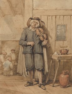 Skrzypek w tawernie z trzema mężczyznami w tle, połowa XIX wieku. autorstwa Johannes Hendrik van West