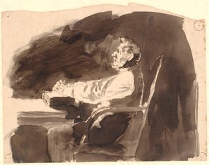 Starzec przy stole z Biblią autorstwa Johannes Holbek