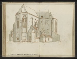Prawo i tył Pieterskerk w Utrechcie autorstwa Johannes Huibert Prins