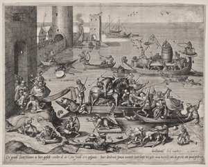 Święty Marcin ze swoim koniem na statku autorstwa Johannes I van Doetecum (d. 1605)