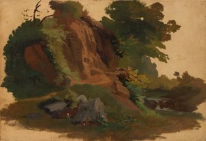 Skalista wychodnia nad strumieniem w rzymskiej Kampanii, ca. 1835-40. autorstwa Johannes Jakob Frey
