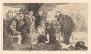 Mężczyźni, kobiety i dzieci przy drzewie autorstwa Johannes Josephus Aarts