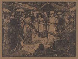 Scena targowa z mężczyznami i kobietami autorstwa Johannes Josephus Aarts