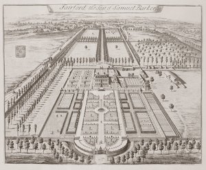 Fairford House, siedziba Samuela Barkera, z „Trzydziestu sześciu różnych poglądów na miejsca szlachty i dżentelmenów w hrabstwie Kent”, autorstwa Thomasa Badeslade
