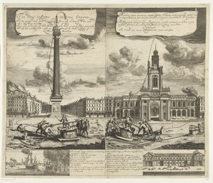 Gebruik van de slangbrandspuiten w Londynie, ca. 1690-1700 Nowy silnik ssący robaka Do szybkiego i łatwego gaszenia pożarów i osuszania stawów i innych wód stojących (...) (tytuł na obiekcie) Machina nova exuctoria vermi: formis Flammis restinguendi autorstwa Johannes Kip
