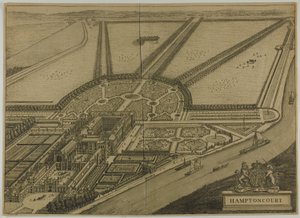 Hampton Court, płyta szósta z Britannia Illustrata autorstwa Johannes Kip