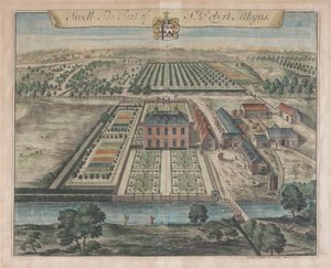 Swell, The Seat of Sir Robert Atkyns, [1712] wznowione 1768. autorstwa Johannes Kip