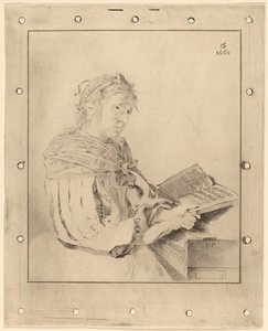 Młoda dziewczyna przy klawiaturze, 1767. autorstwa Johannes Kornlein