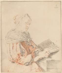 Młoda dziewczyna przy klawiaturze, 1767. autorstwa Johannes Kornlein