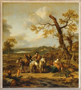 Halte de paysans allant au marche - Rolnicy odpoczywający w drodze na targ ... autorstwa Johannes Lingelbach