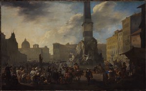 Rzymska scena targowa na Piazza Navona autorstwa Johannes Lingelbach